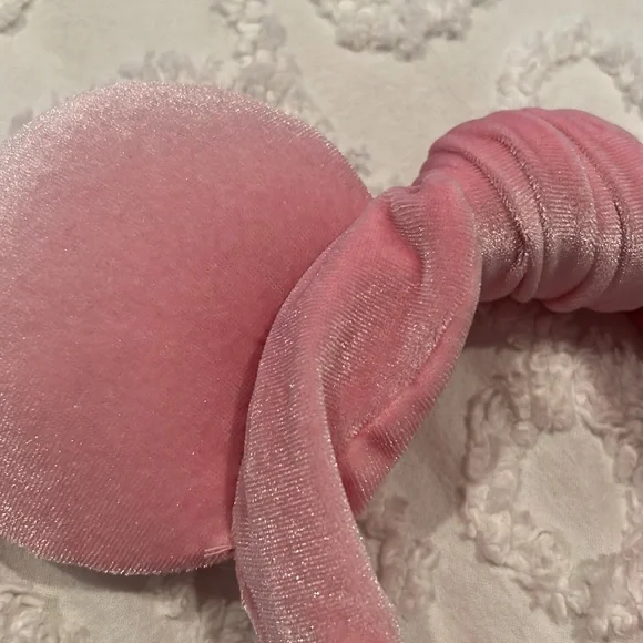 Light Pink Velvet Top Knot Mickey Ear Headband - Picture 2 of 3